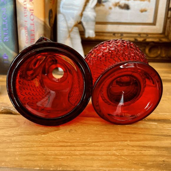 Vintage Viking Glass Ruby Red Owl Fairy Lamp 7 Inch 2-Piece "Owl Glimmer" - Picture 5 of 6